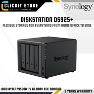 SYNOLOGY DS925+ 4-Bay NAS DiskStation Storage with AMD Ryzen V1500B, Quad Core CPU 2.2GHz , 4GB DDR4
