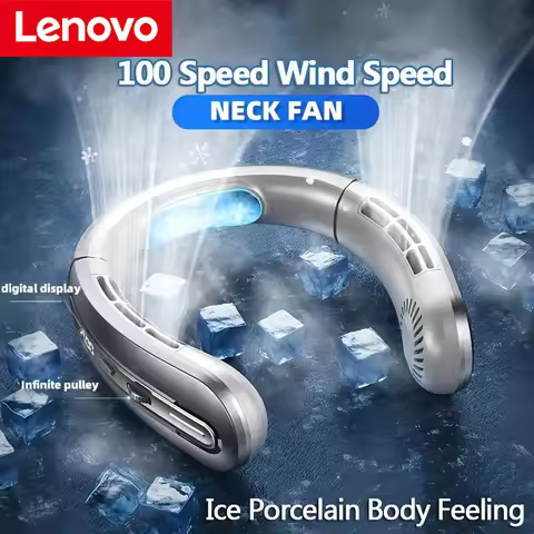 Lenovo Digital Display Neck Hanging Fan Portable 5 Speed Ultra Hanging Neck Fan USB Rechargeable Ref