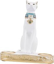 Housoutil Egyptian Cat Ornament Nordic Decor Egyptian Statue Work Desk Decor Egyptian Candle Stand Decoration Egyptian Candle Holders White Cat Candle Holder Candle Shelf Candle Stands Egypt