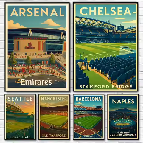 Retro Famous Football Field Arsenal Emirates Stadium Sports Venue Poster Canvas Painting Wall Art Pi