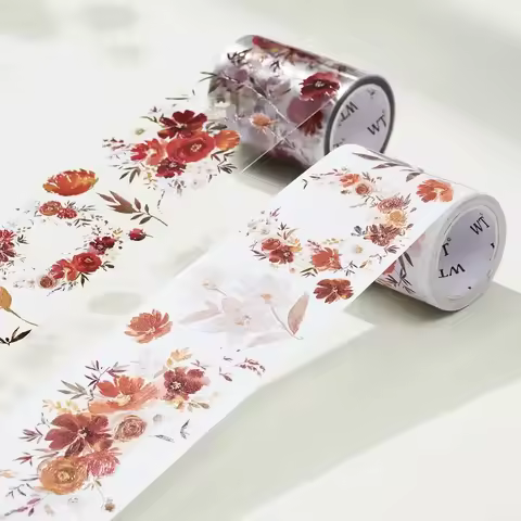 Wide 6cm*5m Sticker PET Gift Washi Copper Birthday Flower Tapes Original Scrapbooking Material Tape 