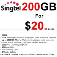 Singtel $20 | 200GB Data | 1000min IDD | 1000min Local | 500 SMS | Ultimate Plan | Renewal | Singtel