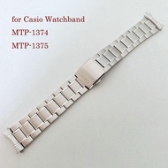 22มม.สแตนเลสสำหรับCasio MTP-1374 MTP-1375สร้อยข้อมือโลหะปลายโค้งสายรัดข้อมือ