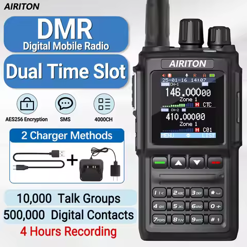 Airiton DM-168 Digital Walkie Talkie DMR Radio Dual Mode Analog AES256 Encryption Type-C for Anytone