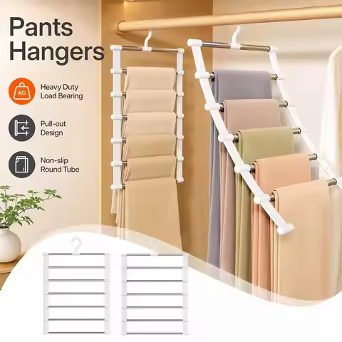 Newly upgraded 7 Layers Stainless Steel Pants Hanger Closet Organizer Trousers Rack Non-Slip Wardrob