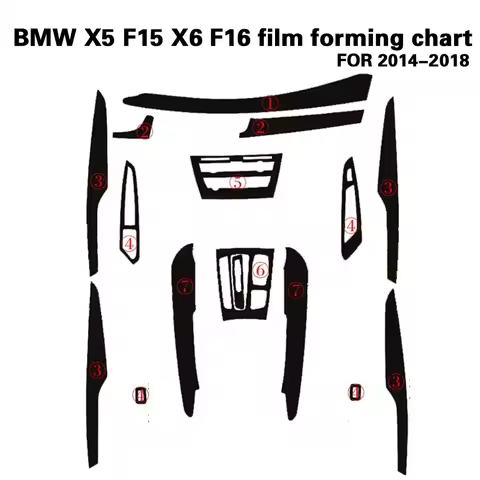 For BMW X5 F15/X6 F16 2014-18 Interior Central Control Panel Door Handle 5D Carbon Fiber Stickers De