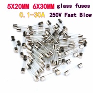10PCS Fuse Tubes Glass Fuse Tubes Fuses 5×20MM 6×30MM 250V 0.1/0.5/1/2/3/4/5/6/7/8/10/30A Fast blow 