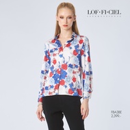 LOF-FI-CIEL Womans shirt Anastasia Rose เสื้อเชิ้ตซาติน เสื้อเชิ้ตผู้หญิง แขนยาว สีน้ำเงิน FBA3BE