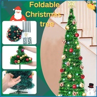 Slim Foldable Christmas Tree for Small Spaces with Sturdy Base and Christmas Tree Decorations Option