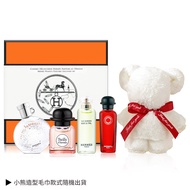 HERMES 愛馬仕 小香禮盒四入組[絲巾+尼羅河花園等]+歐沛媞 小熊造型毛巾禮袋-平行輸入