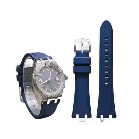 Replacement Silicone Strap with Steel Adapter for Maurice Lacroix Aikon AI6008/AI6007/AI6038/AI6058/