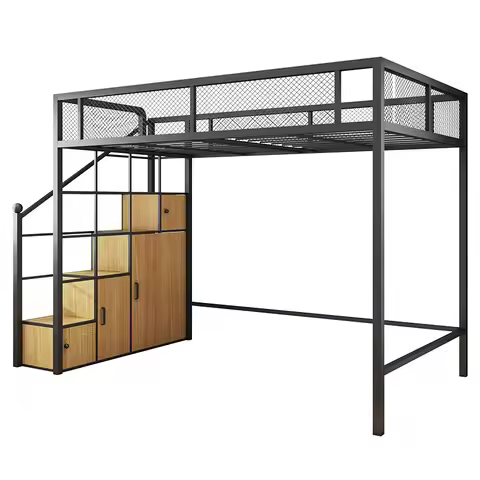 -ForModern Single Custom Queen King Dorm Adults Student Metal Bed Frame Adult Loft Bed School Home H