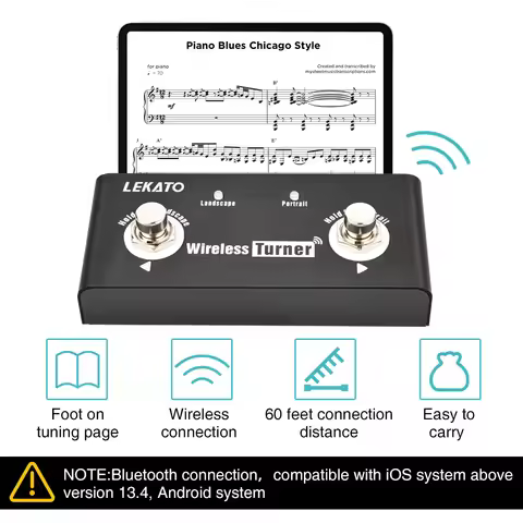 Hands-Free Wireless Page Turner Pedal by Lekato - Bluetooth Foot Switch for iPad/Android Tablet Shee