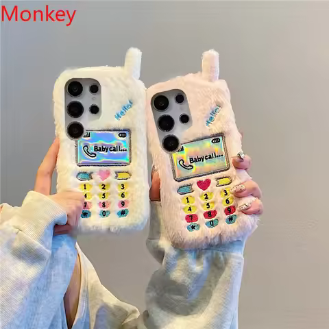 Plush Embroidered Colorful Telephone Camera Lens Phone Holder Case For Samsung S25 S24 Ultra S23 FE