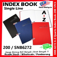 Index Book A-Z Single Line Hard Cover Book 200/SNB6272 Quarto Index Book-200 A-Z Index Book Single l