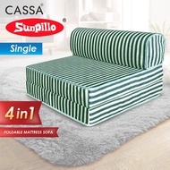 sofa bed sofa 3 seater sofa murah Cassa Nano Foldable 6 Inch Thick Foam Single Mattress / 1 Seater Sofa Bed 4 In 1 (Blue