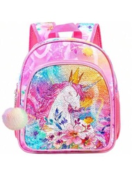 Mochila de unicornio para niñas, mochila escolar de lentejuelas para niños pequeños, bolso preescolar de 12 "con lindo dibujo animado de animal