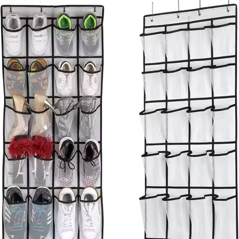 24 Grid Wall-mounted Sundries Shoe Organiser Fabric Closet Bag Storage Rack Mesh Pocket Clear Hangin