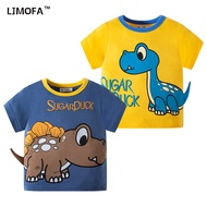 LJMOFA Kids T-Shirt for 1-9Y Boy Cartoon Animal Dinosaur Pattern Toddler Cotton Tee Tops Short Sleev