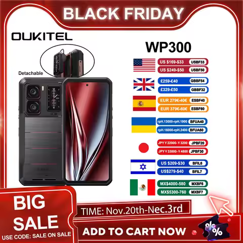 Oukitel WP300 5G Rugged Smartphone 12GB+512GB 120W Android15 Mobile Phone 16000mAh 6.78" FHD+ 108MP 