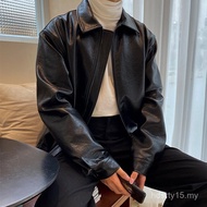 Jaket Kulit Pendek Belia Retro Gaya Korea Lelaki Jaket Motosikal Versi Korea Longgar Jaket Kulit Pil