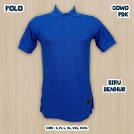 S-XXXL Kaos Polos Tunik Muslimah Krah bahan Polo Biru Benhur Kancing Depan/Seragam Kerja/Olahraga/Sa