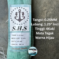 025MM X 32MM (1.25" Inci) X 42MD(4Ft) X 100Meter Pukat Jaring Ikan/ Mata Tegak / Isi Kosong / Warna 