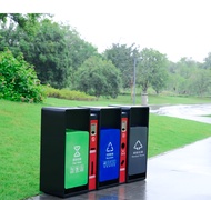 Metal Industrial Trash Recycle Bin 3 Compartments Outdoor Furniture Garbage Compactor Bin 户外垃圾箱分类大容量