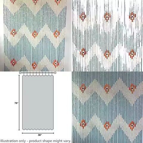 Natural Bamboo Beaded Curtain - Waverly Blue, 36 x 76, 52 Strands for Home Decor and Room Divider