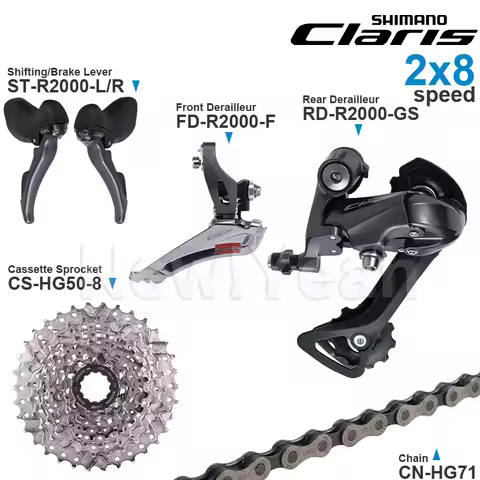 SHIMANO CLARIS R2000 2x8 Speed Groupset ST-R2000 FD-R2000 RD-R2000 and CS-HG50-8 Cassette CN-HG71 Ch