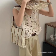 Apricot Design Retro Niche Crochet Hollow Vest Cardigan For Women In Summer Short Top 【TUE】