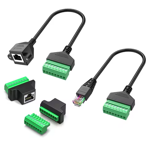 RJ45 8P8C to 8Pin Screw Terminal Adapter for CCTV DVR Network Signal Extension Cat5/6/7 Ethernet Cab