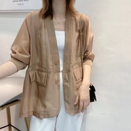 CARINE 2023 Womens Lightweight Blazer Korean Casual Style Sunscreen Shirt 7 cents Sleeves Loose Fit 