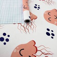 1 Roll 44.5cm/17.5in Wide Cute Cartoon Pink Jellyfish Removable Self-Adhesive Wallpaper, Ocean Anima