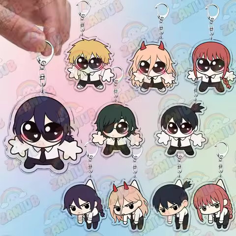 Creative Anime Manga Reze Power Keychains Accessories Bag Charm Csm Denji Makima Devil Chibi Kawaii 