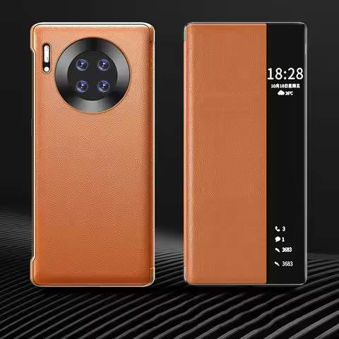Luxury Leather Smart View Flip Case For Huawei Mate 40 Pro Mate40 Mate40pro 40pro 5G Global Version 