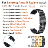 22mm Stainless Steel Watch Strap for Samsung Galaxy Watch3 Watch6 44mm/45mm/46mm/47mm Gear S3 Classic/Frontier Gear 2 Neo Live R380/R381/R382 Amazfit Cheetah Pro GTR 4 2E Realme S