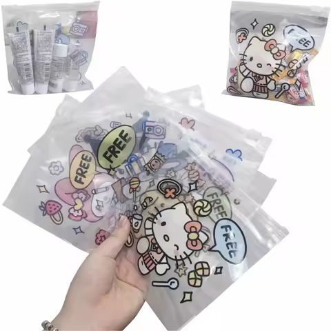 Hello Kitty Kuromi Phochacco Cute Cartoon Ziplock Bag Transparent Candy Snacks Gift Zipper Ziplock B