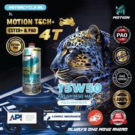 MOTION 4T 15w50 ESTER + PAO 1L Fully Synthetic API SP Motorcycle Engine Oil Minyak Hitam Pelincir Mo