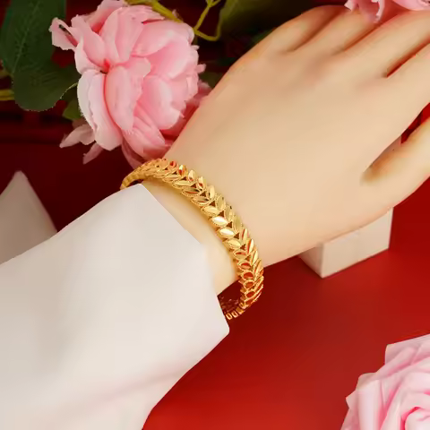 Luxury 24K 9999 Pure Gold real gold Women's Wheat Bracelet Ring