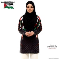 Jersey Palestine Muslimah Baju Palestine Muslimah Black Jersey Microfiber Plus Size Palestine Full Sublimation