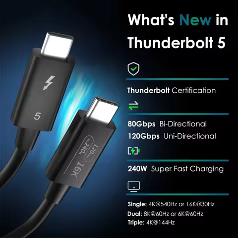 Thunderbolt 5 Cable 120Gbps 240W Braided Type C Fast Charging Cable Single 4K@540Hz Dual 8K@120Hz Da