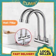 RUMA Kitchen Sink Faucet Stainless Steel SUS304 Pillar / Wall Twins Spout Water Tap Toilet Sink Tap Bathroom Double Tap