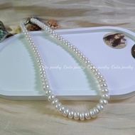 CINTA Freshwater Seedless Pearl Flat Round 8-9mm Necklace Ladies Necklace Classic Mother Chain