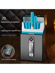 1入防水金屬香煙盒，帶雙弧電子打火機和USB充電功能