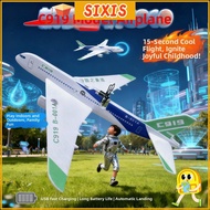 SIXIS Electric Foam Hand Thrown Plane, 34*36*7.5cm PP C919 Passenger Plane Model, 3 Colors USB Recha