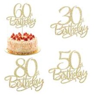 Shiny Gold Birthday Cake Topper, Suitable For 30th/50th/60th/80th Birthday Cake Decoration, Cake Top