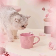 Starbucks Cup Valentine's Day Starbucks Pink Embossed Stripes Three-Dimensional Cat Shape Desktop Ceramic Mug❄2432