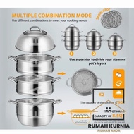 ❤️[Ready Stock] ❤️ 3 tingkat Pengukus Keluli Tahan Karat SUS304 /Periuk Kukus /Periuk Memasak