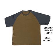 TSHIRT PLUS SIZE | SAIZ BESAR | MEN BIG SIZE | ROUND NECK RAGLAN | BROWN & DARK GRAY  [3XL-9XL]